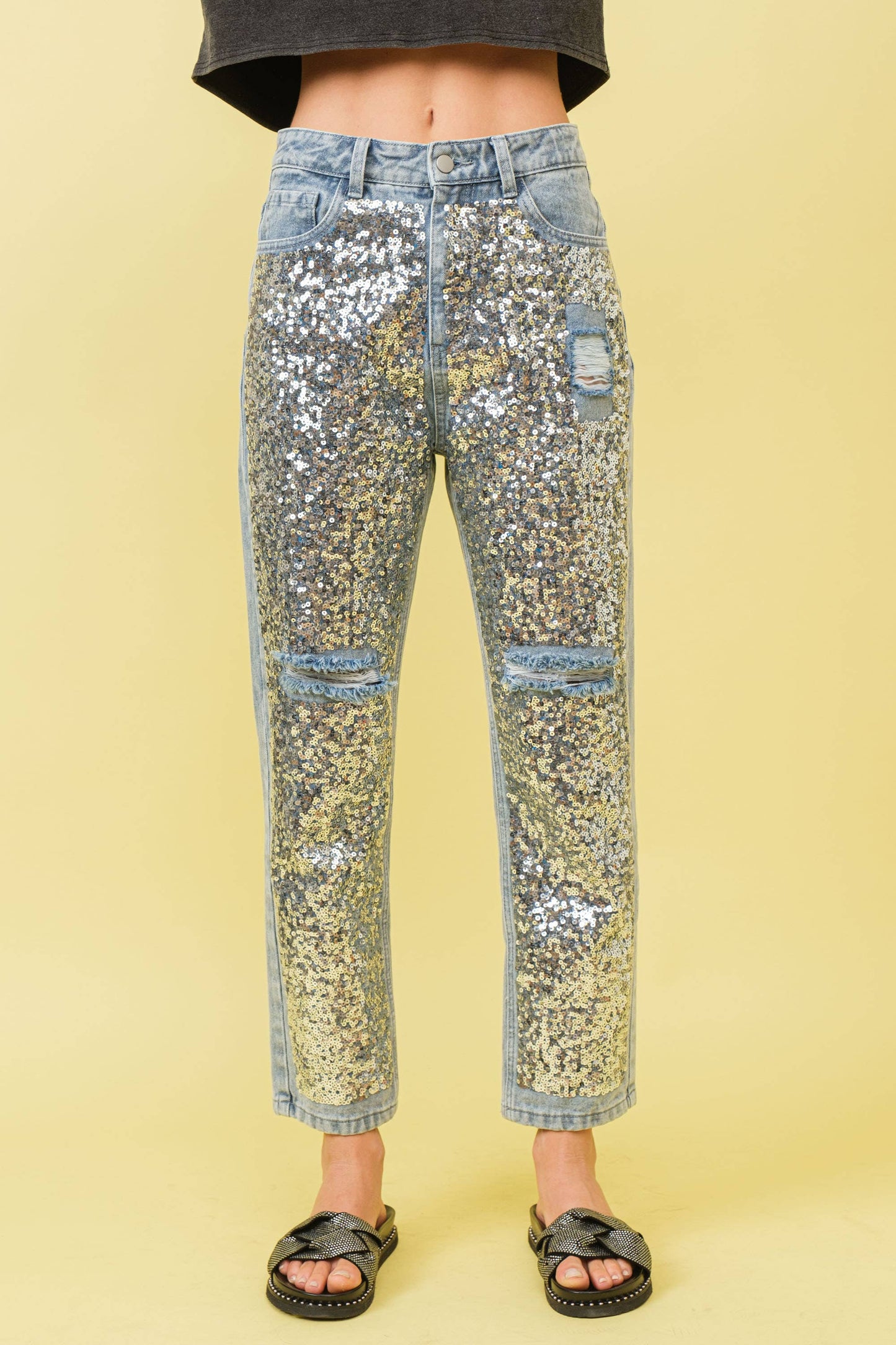 Silver Sequin Sprinkled Jeans