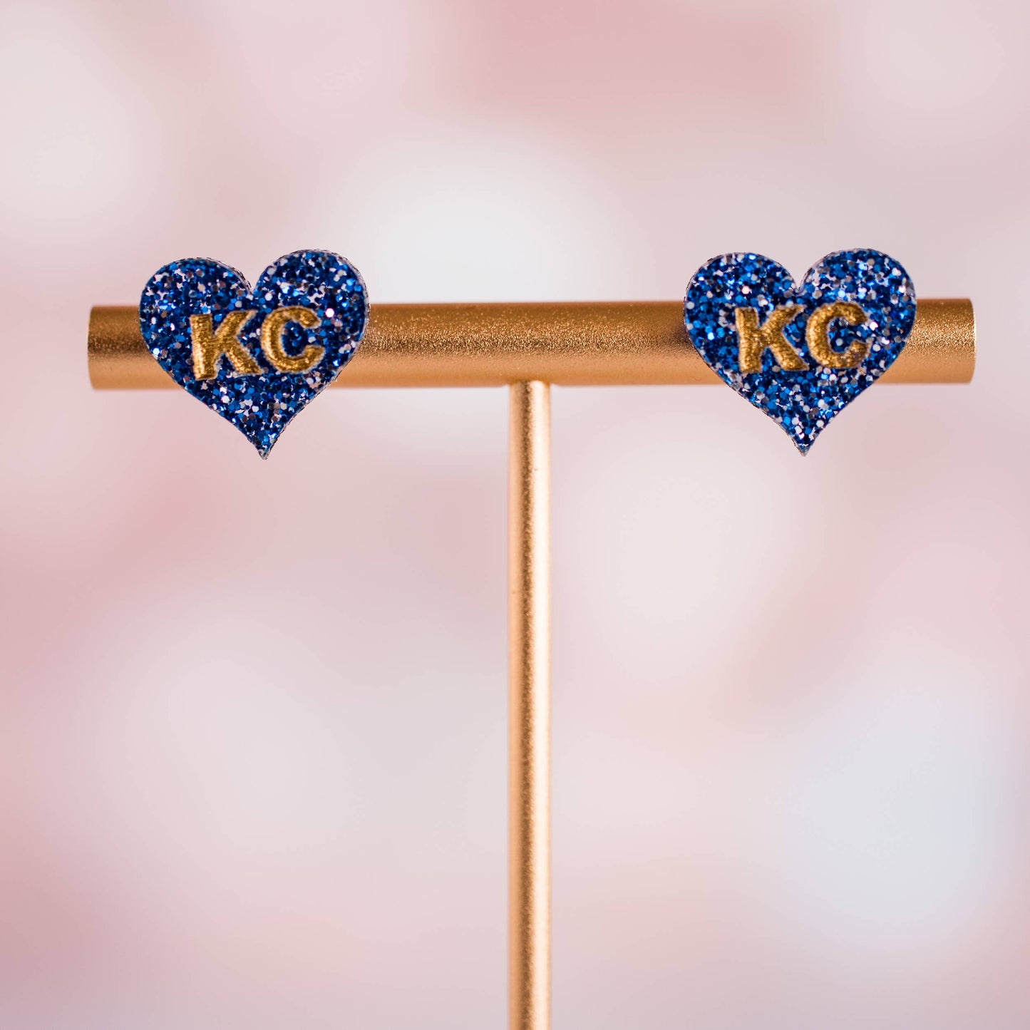 Blue Gold KC Heart Stud Earrings