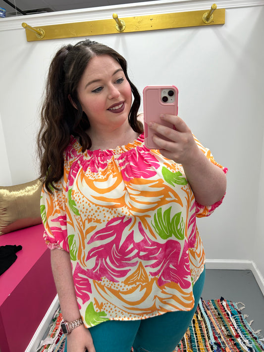 Curvy Off Shoulder Tropical Top