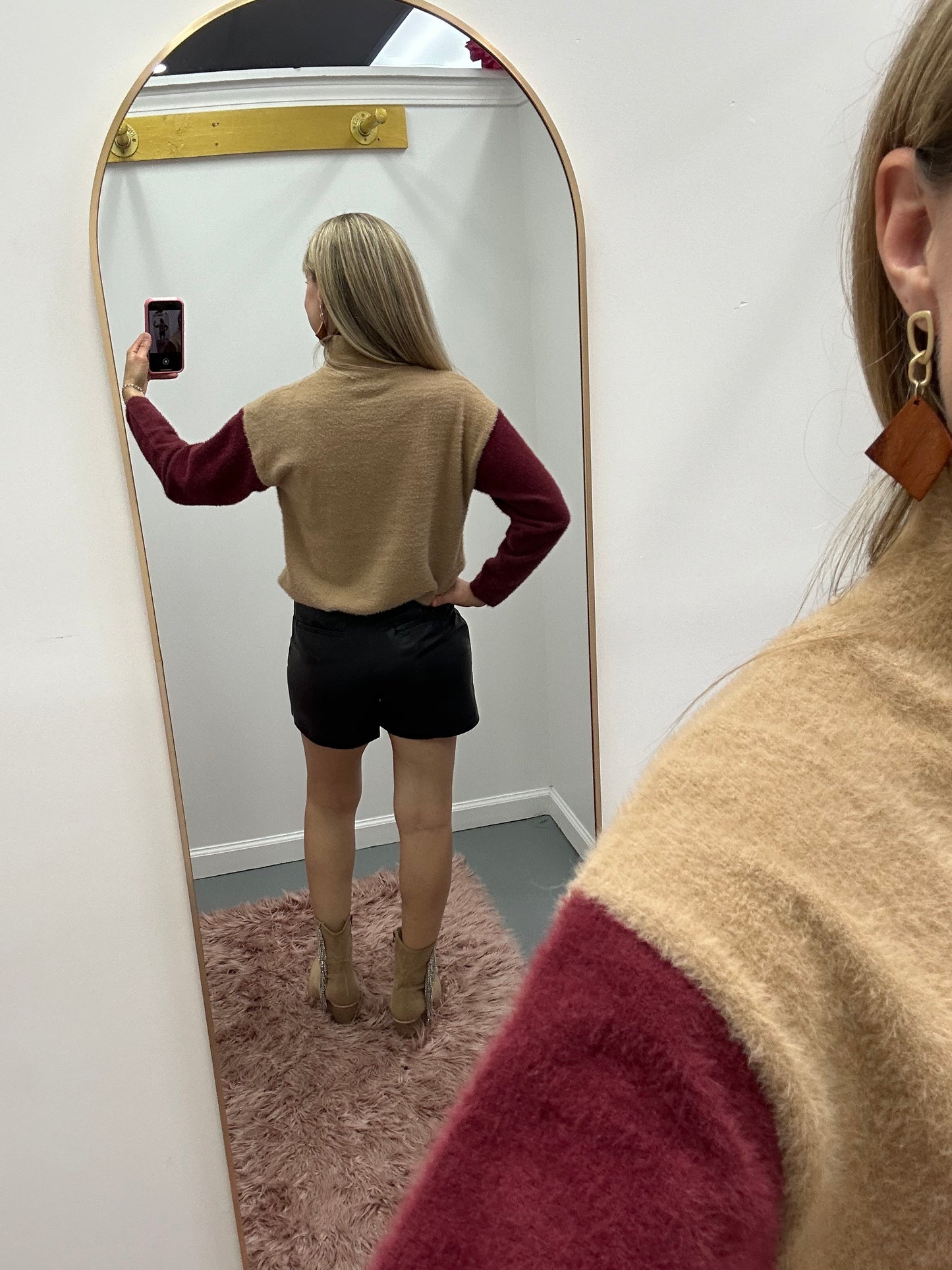 Colorblock Mockneck Sweater Wine