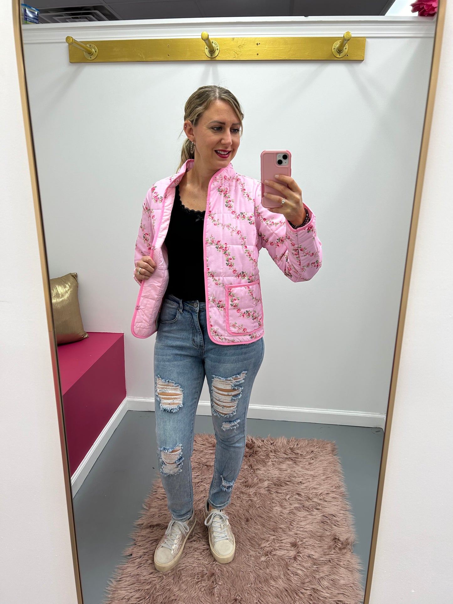 Floral Quilted Jacket Pink