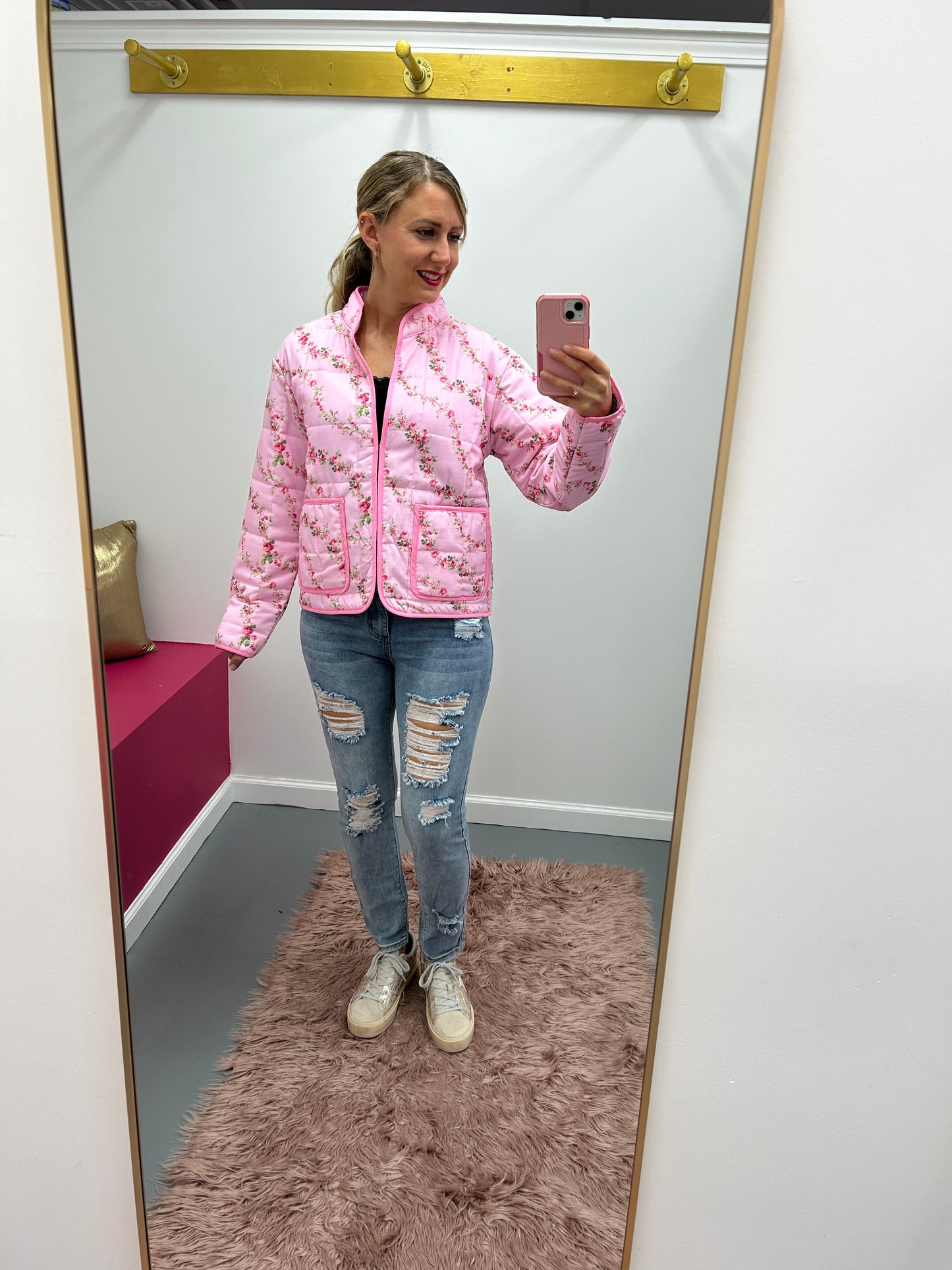 Floral Quilted Jacket Pink