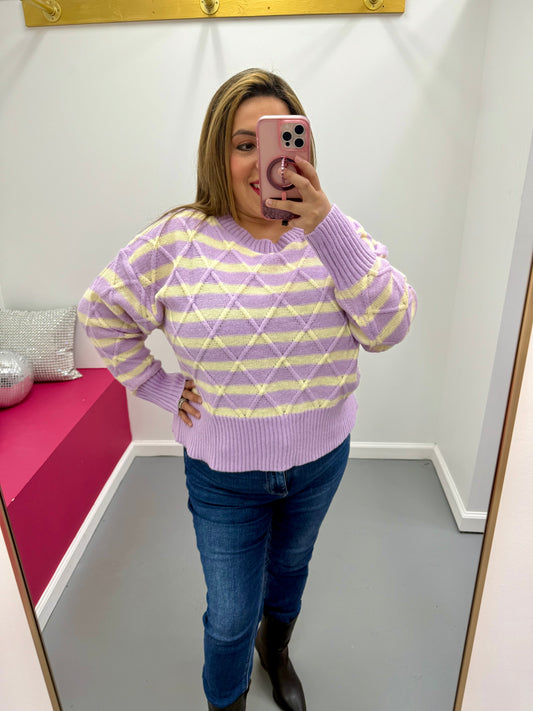 Stripe Argyle Sweater Lavender