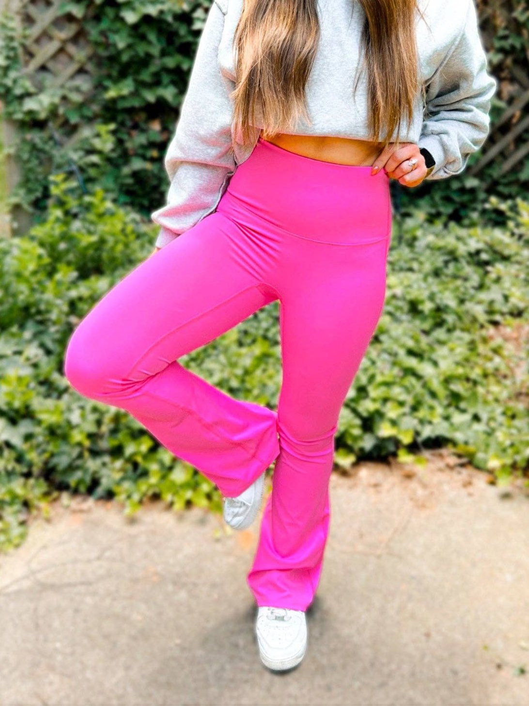 Flare Bottom Leggings Neon Pink