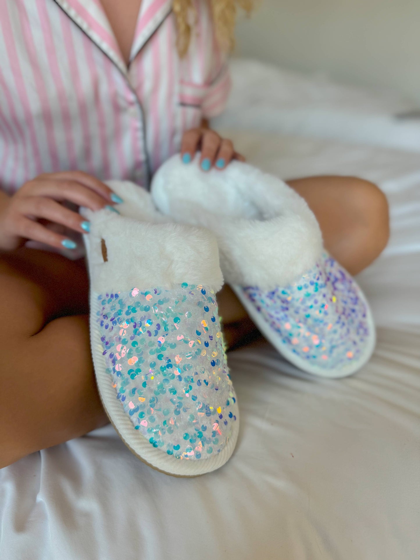 Sequin Slippers White