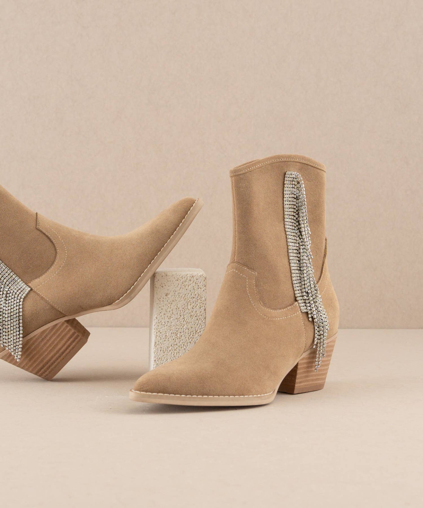 Sparkle Fringe Bootie Tan