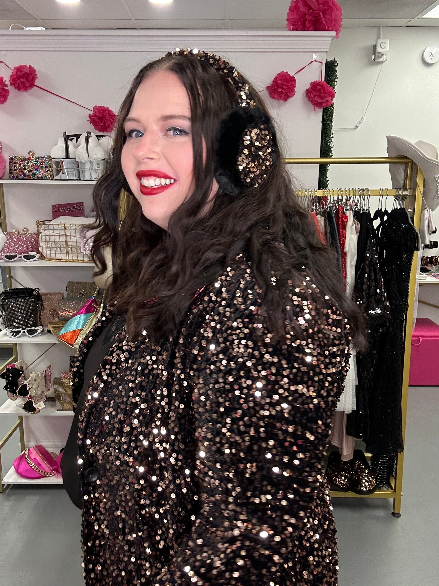 Curvy Fiesta Sequin Blazer Black Gold