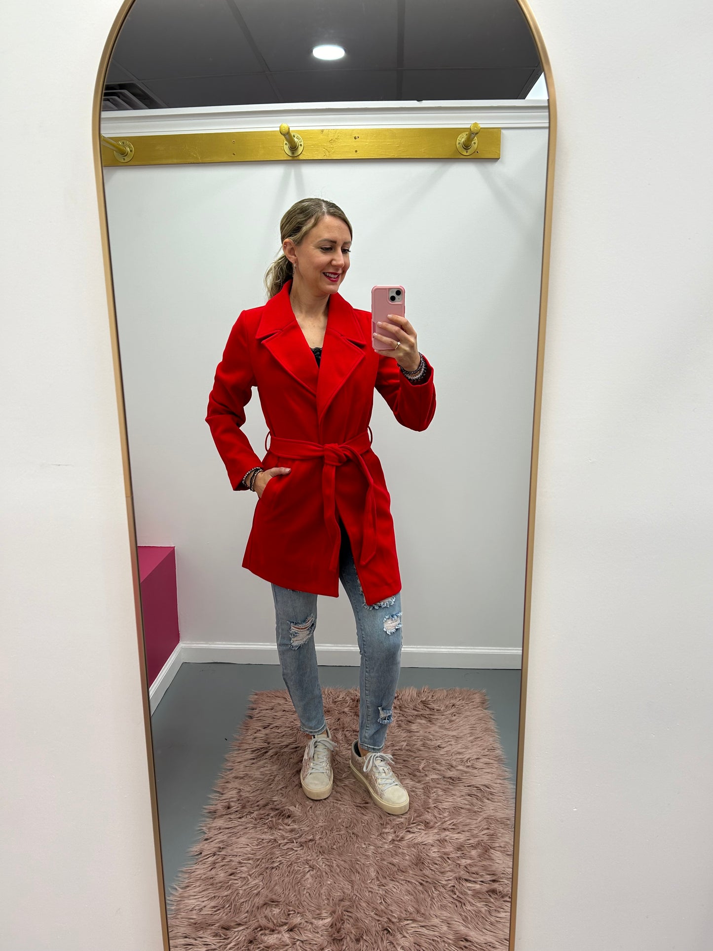 Coat w Belt Red