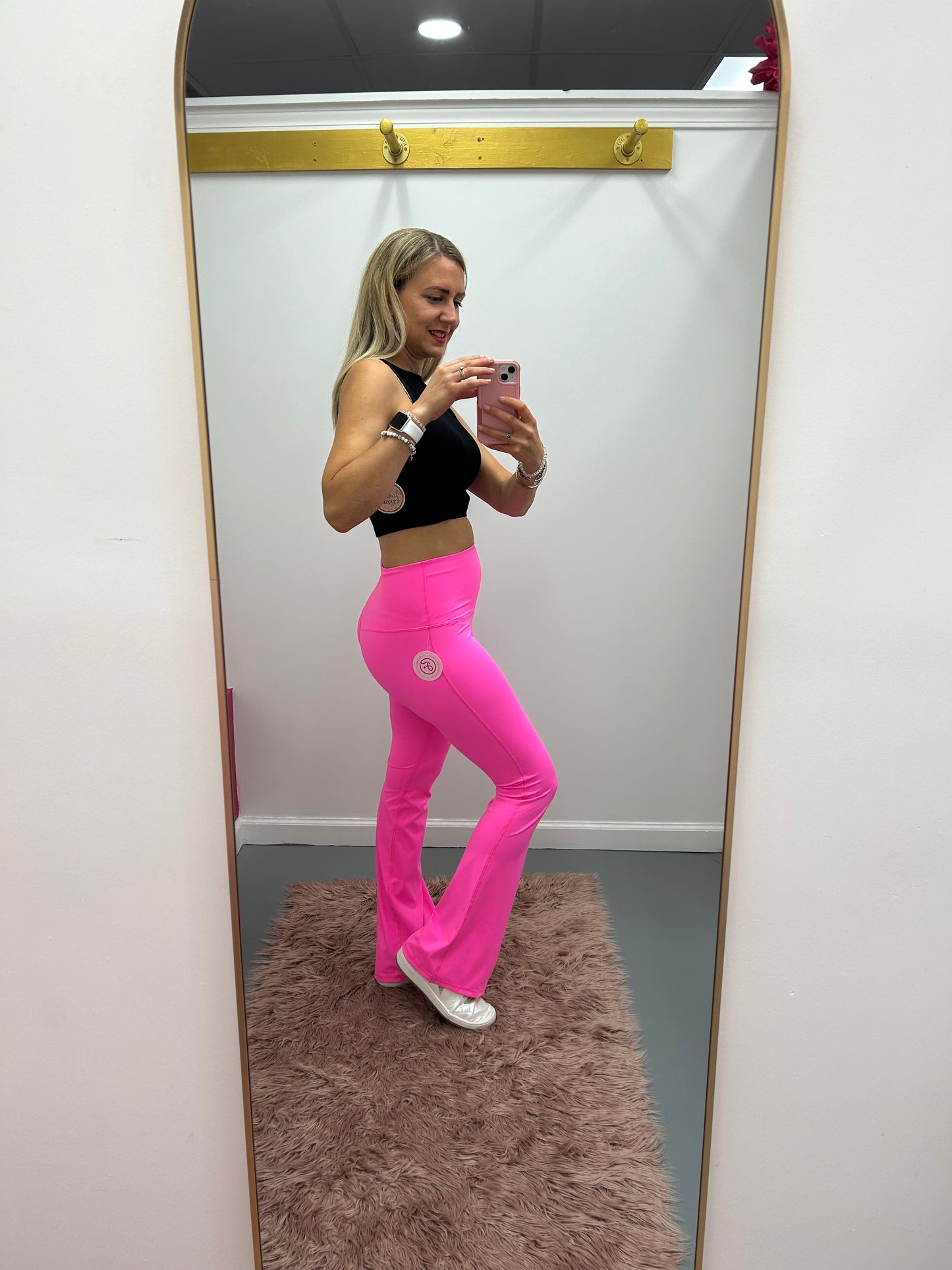 Flare Bottom Leggings Neon Pink