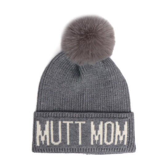 Mutt Mom Pompom Knit Beanie