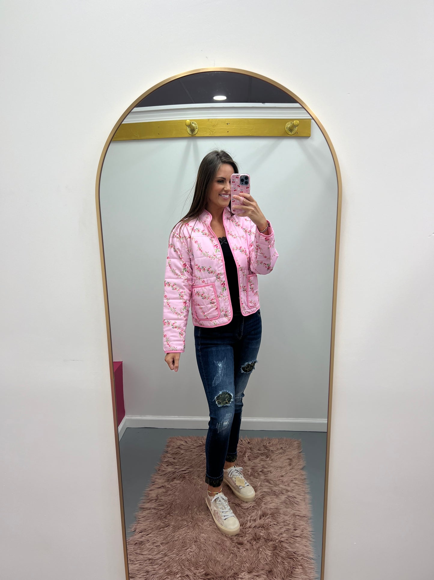 Floral Quilted Jacket Pink