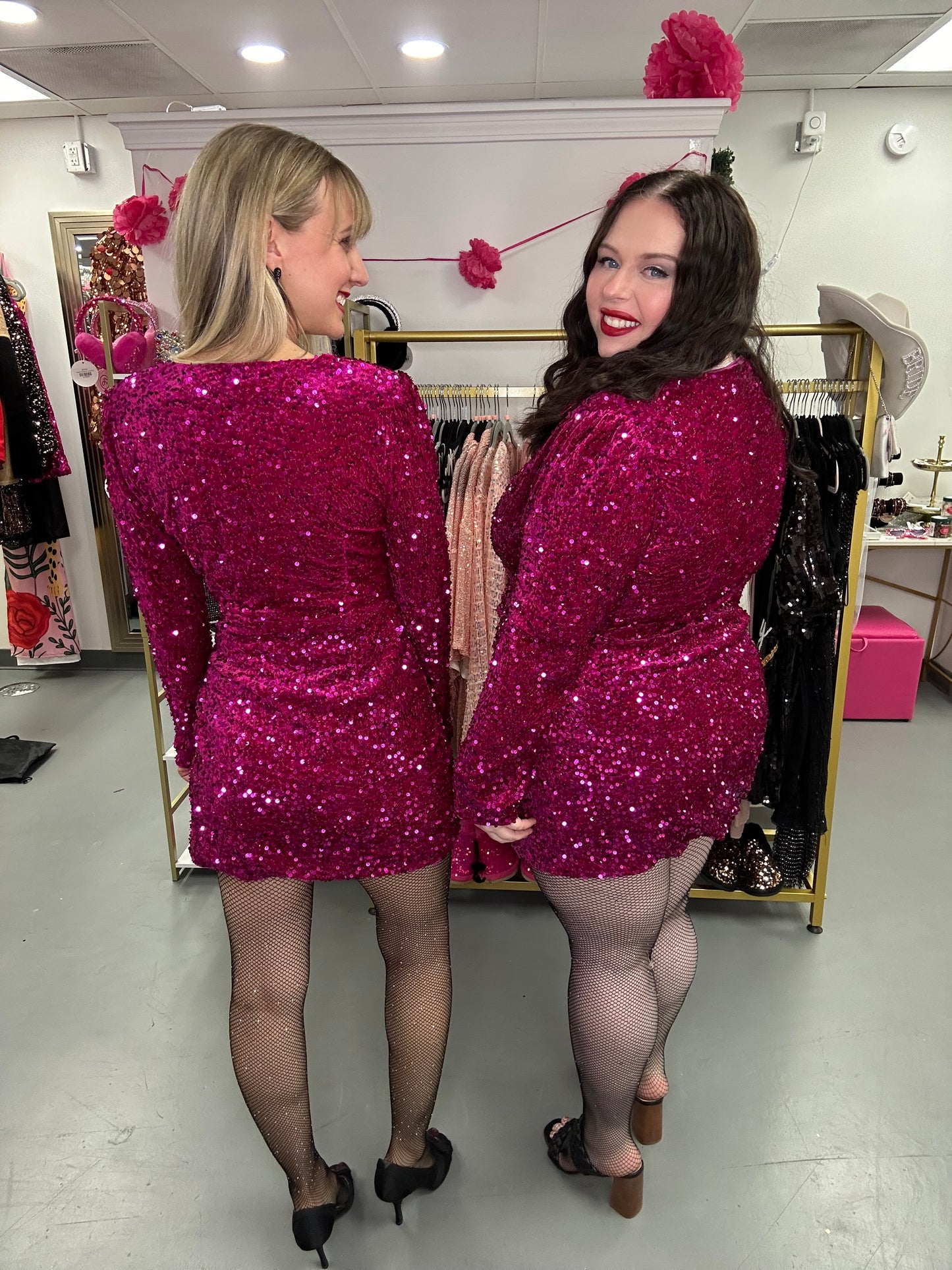 Curvy Sequin Fuchsia Dress