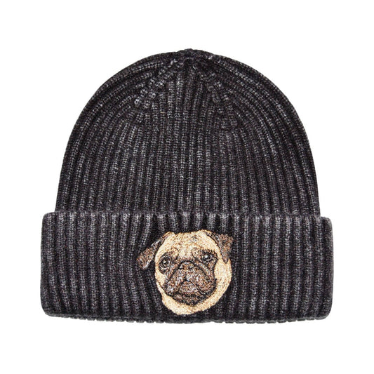 Pug Embroidered Knit Beanie