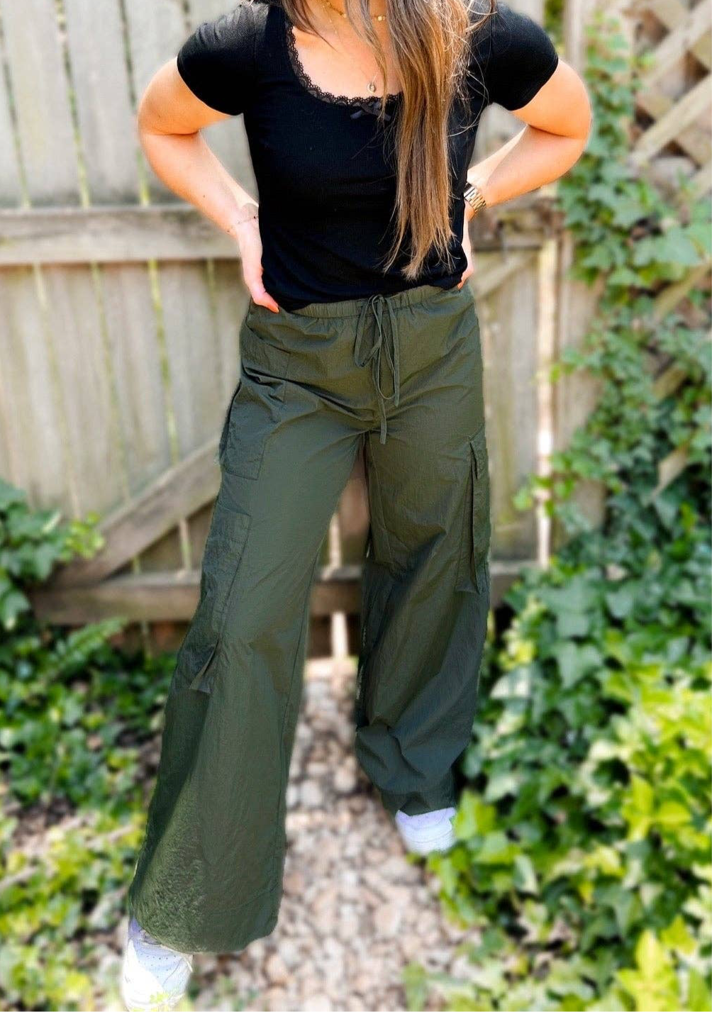 Wide Leg Cargo Pants Forest