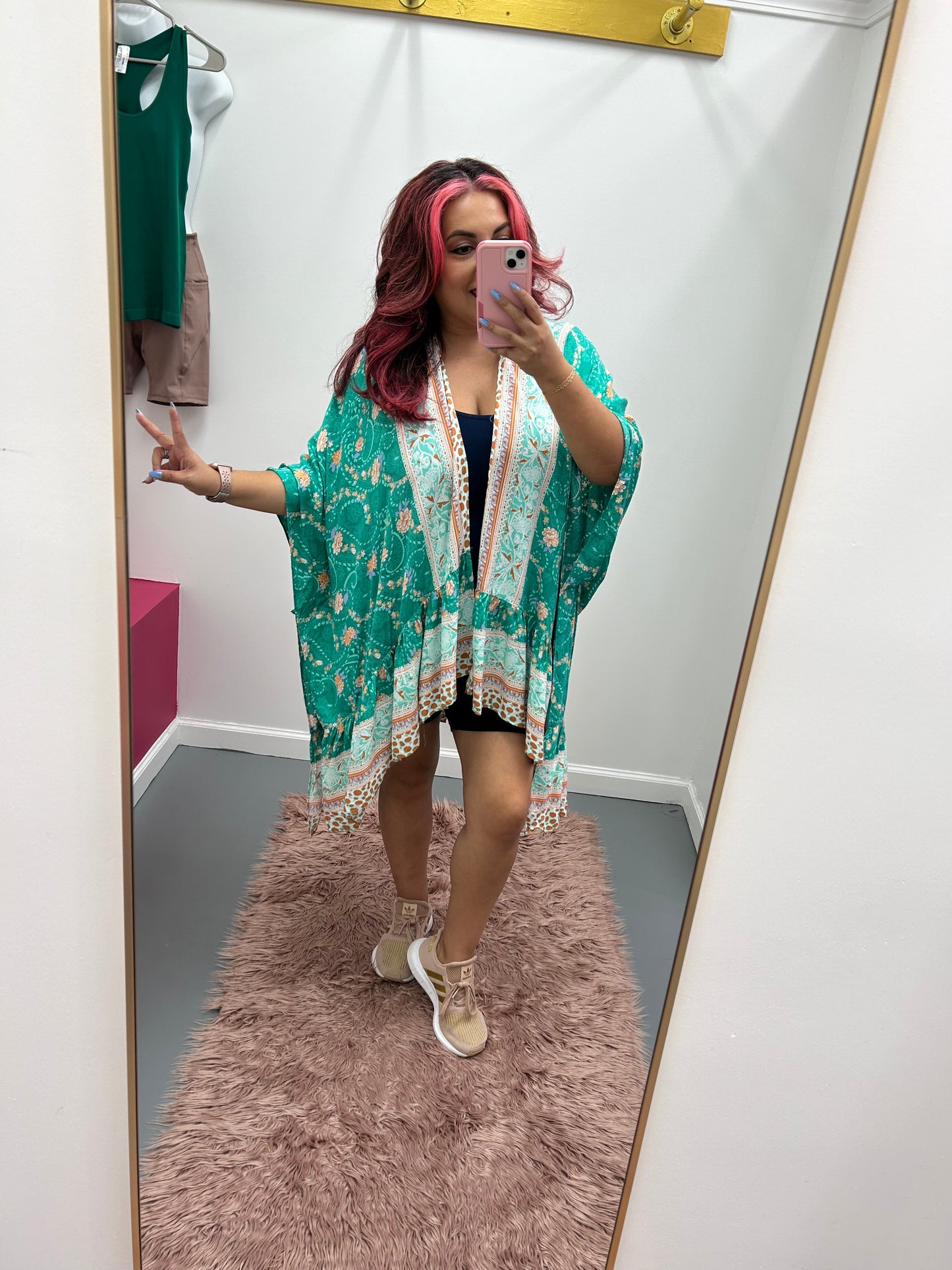 Curvy Turquoise Floral Kimono