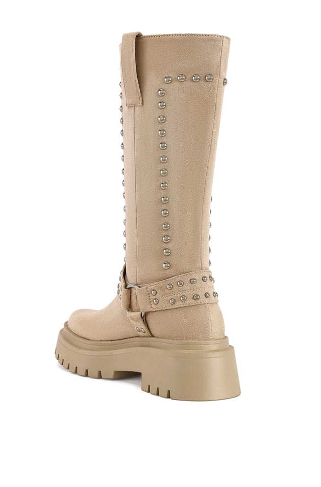 Suede Riding Boots Beige