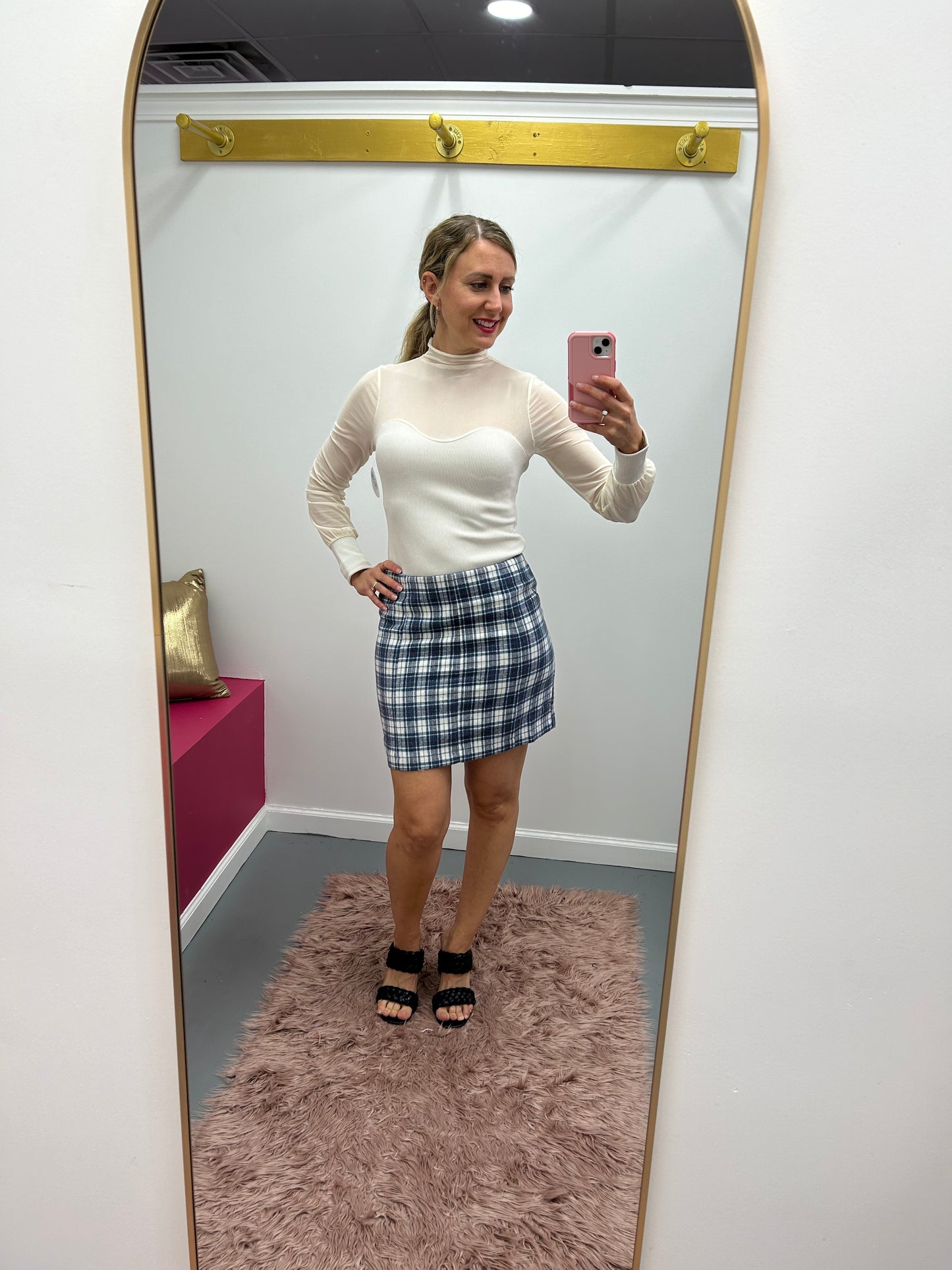 Plaid Mini Skirt Blue