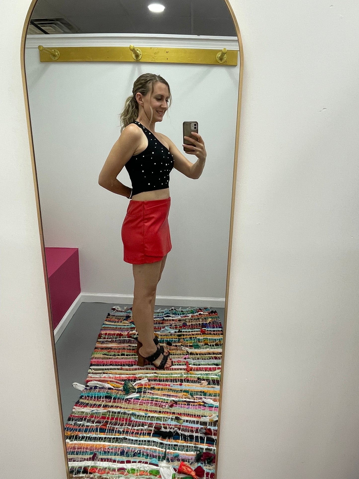 Vegan Leather Skorts Red