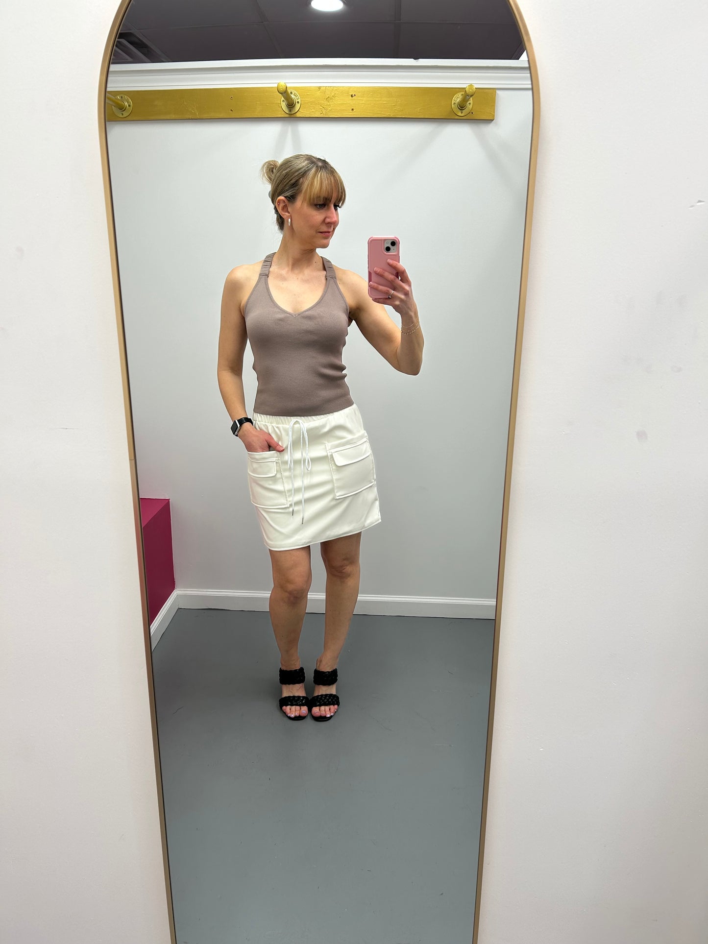 Cargo Vegan Leather Skirt Cream