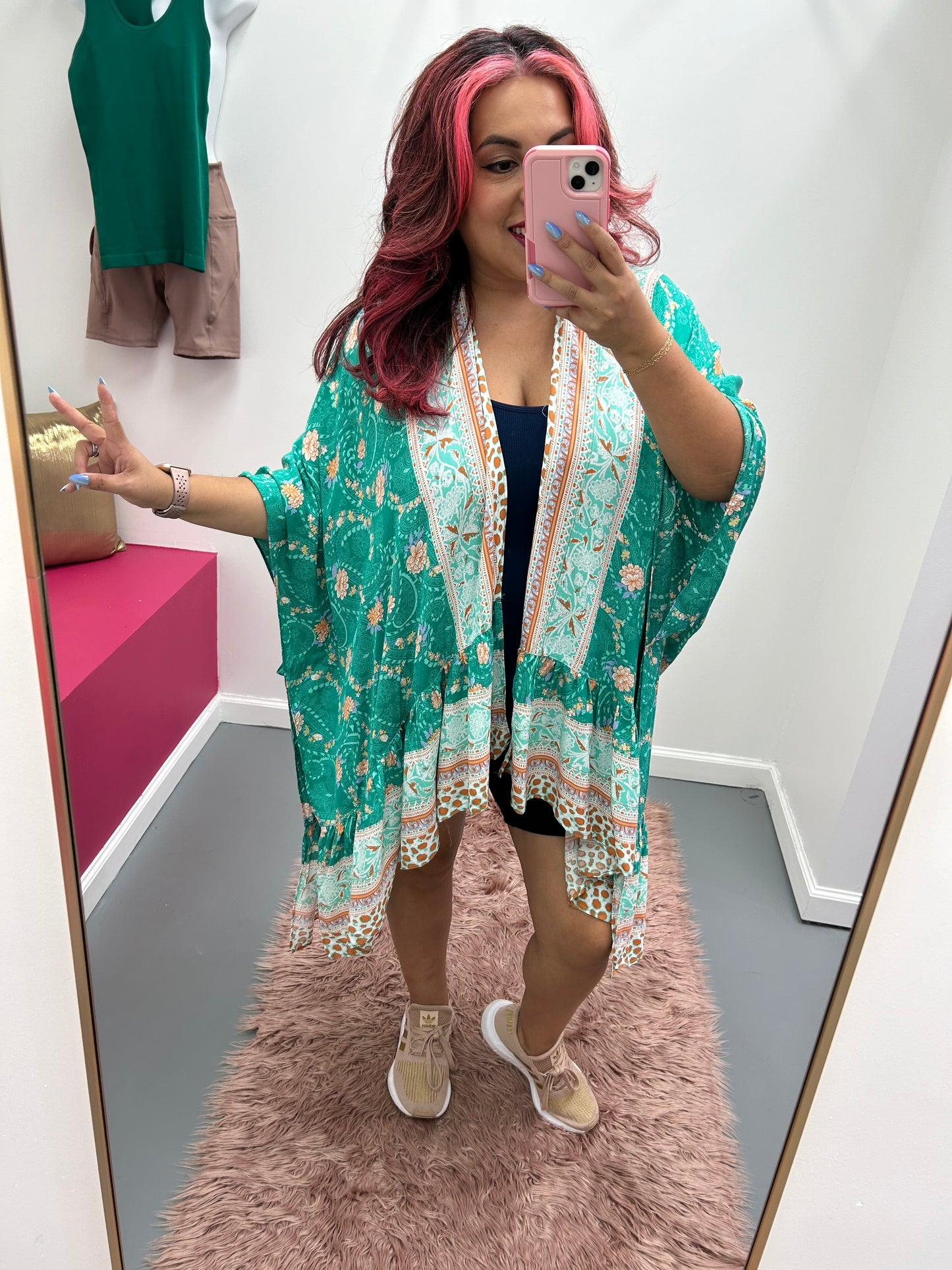 Curvy Turquoise Floral Kimono