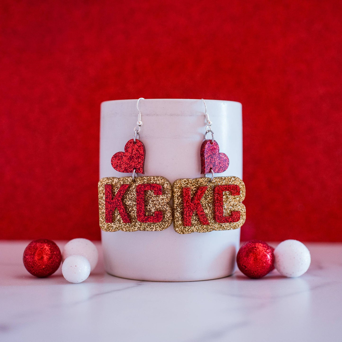 Red KC Heart Drop Earrings