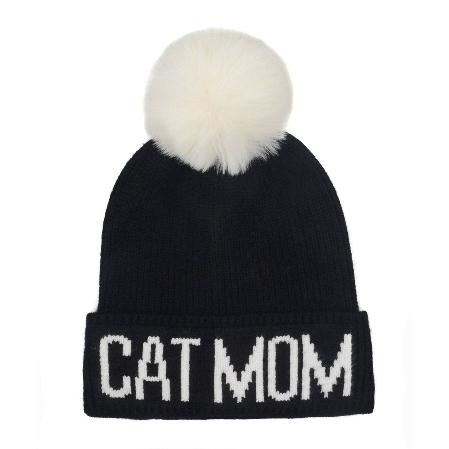 Cat Mom Pompom Knit Beanie