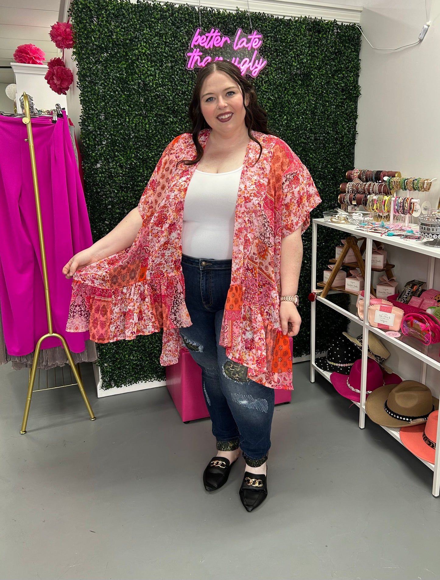 Curvy Floral Paisley Kimono