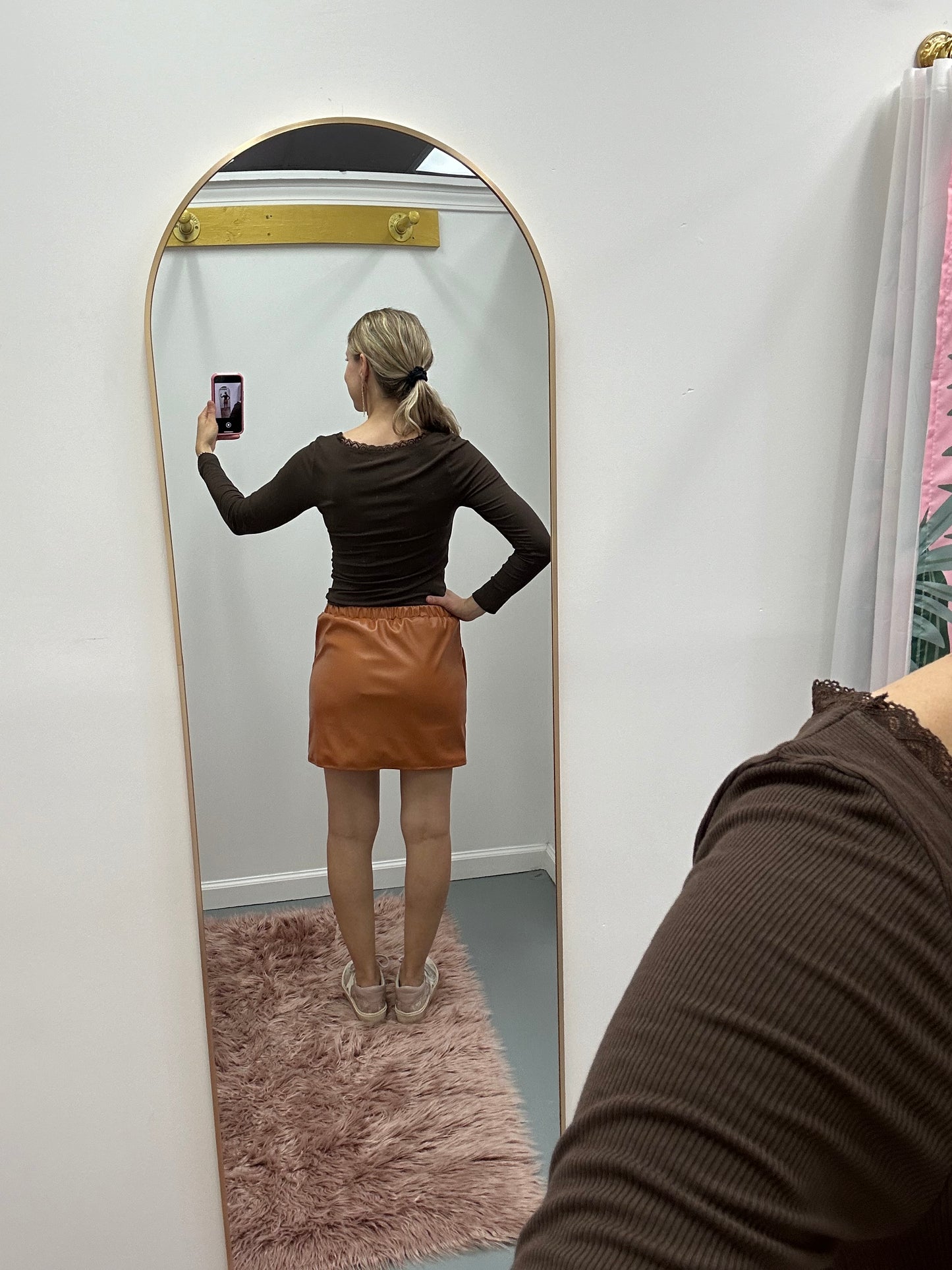 Cargo Vegan Leather Skirt Camel