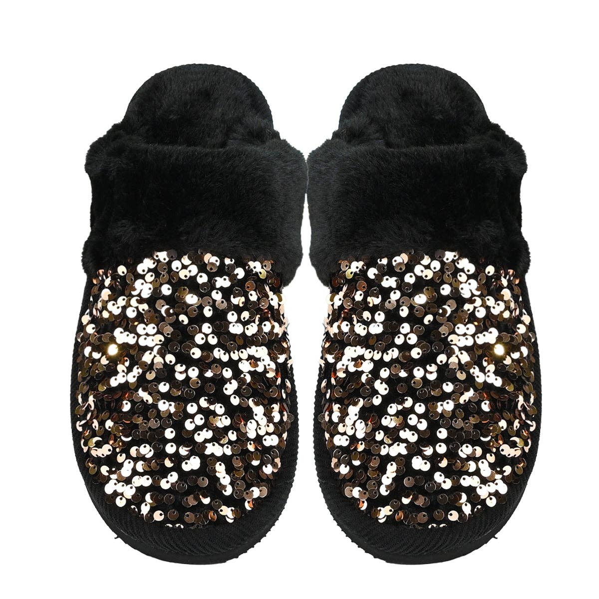 Sequin Slippers Black Gold