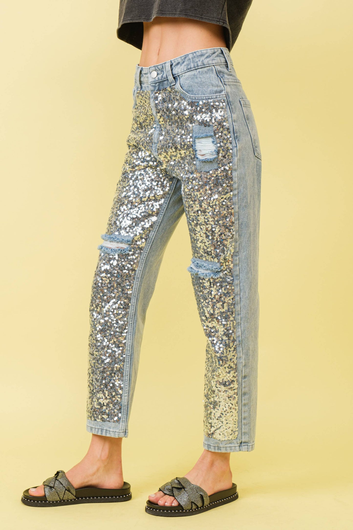 Silver Sequin Sprinkled Jeans