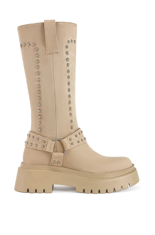 Suede Riding Boots Beige