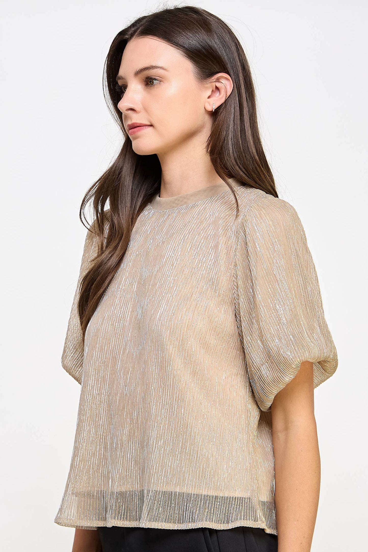 Metallic Plisse Blouse Champagne