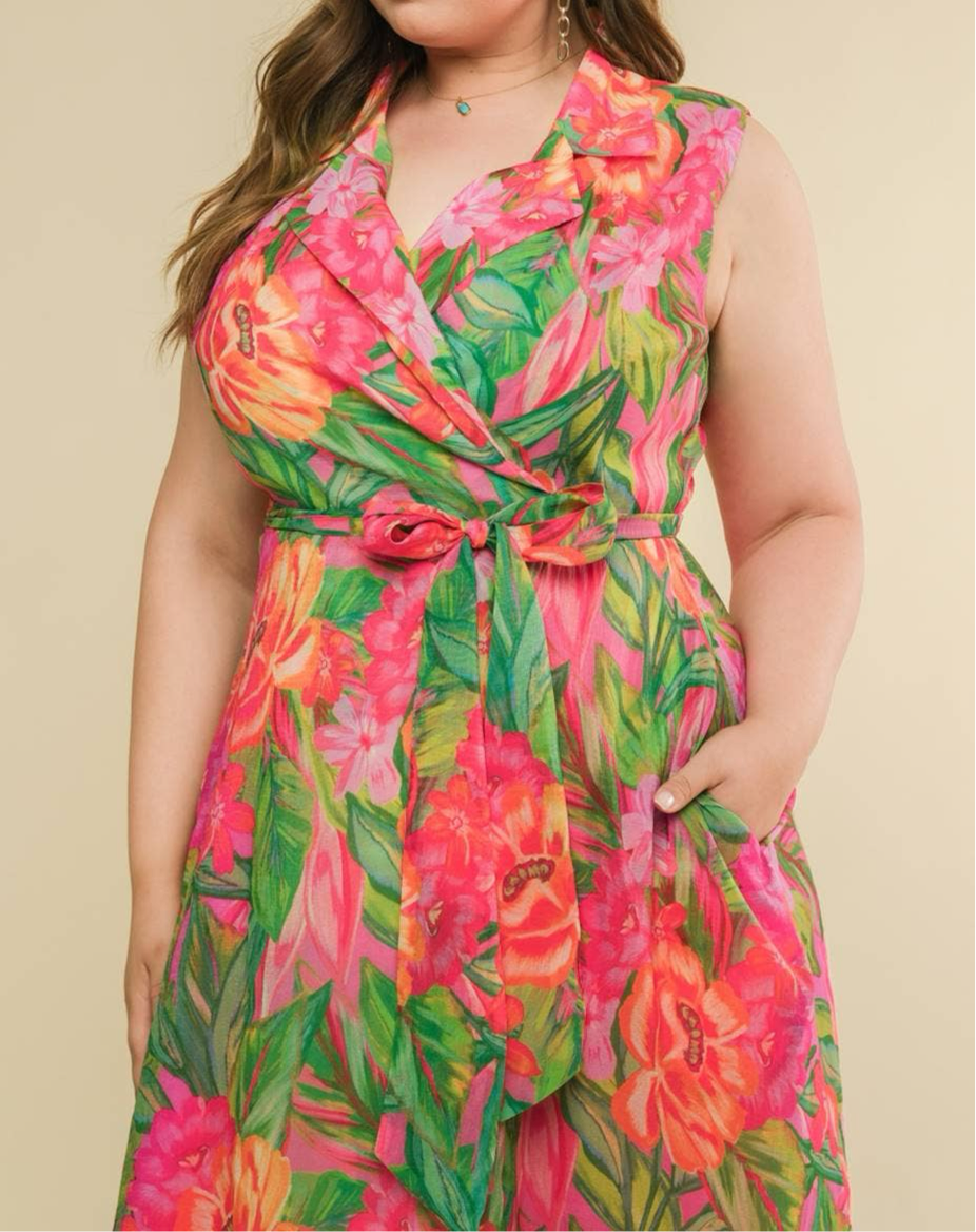 Curvy Tropical Midi Dress