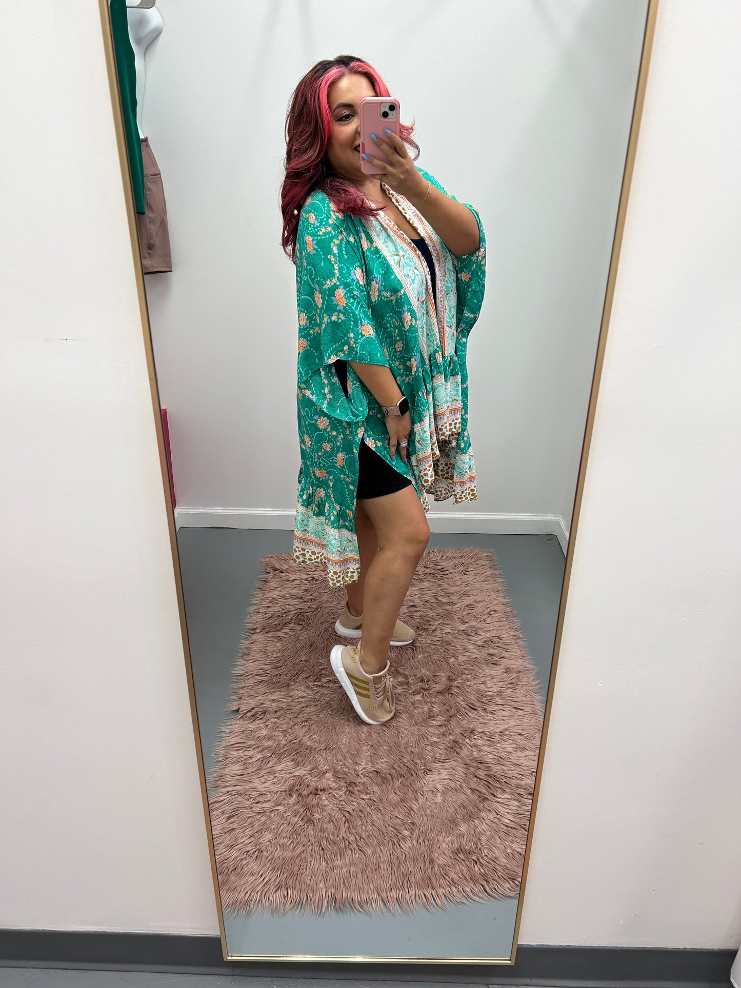 Curvy Turquoise Floral Kimono