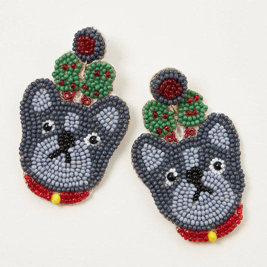 French Bulldog Christmas Earrings