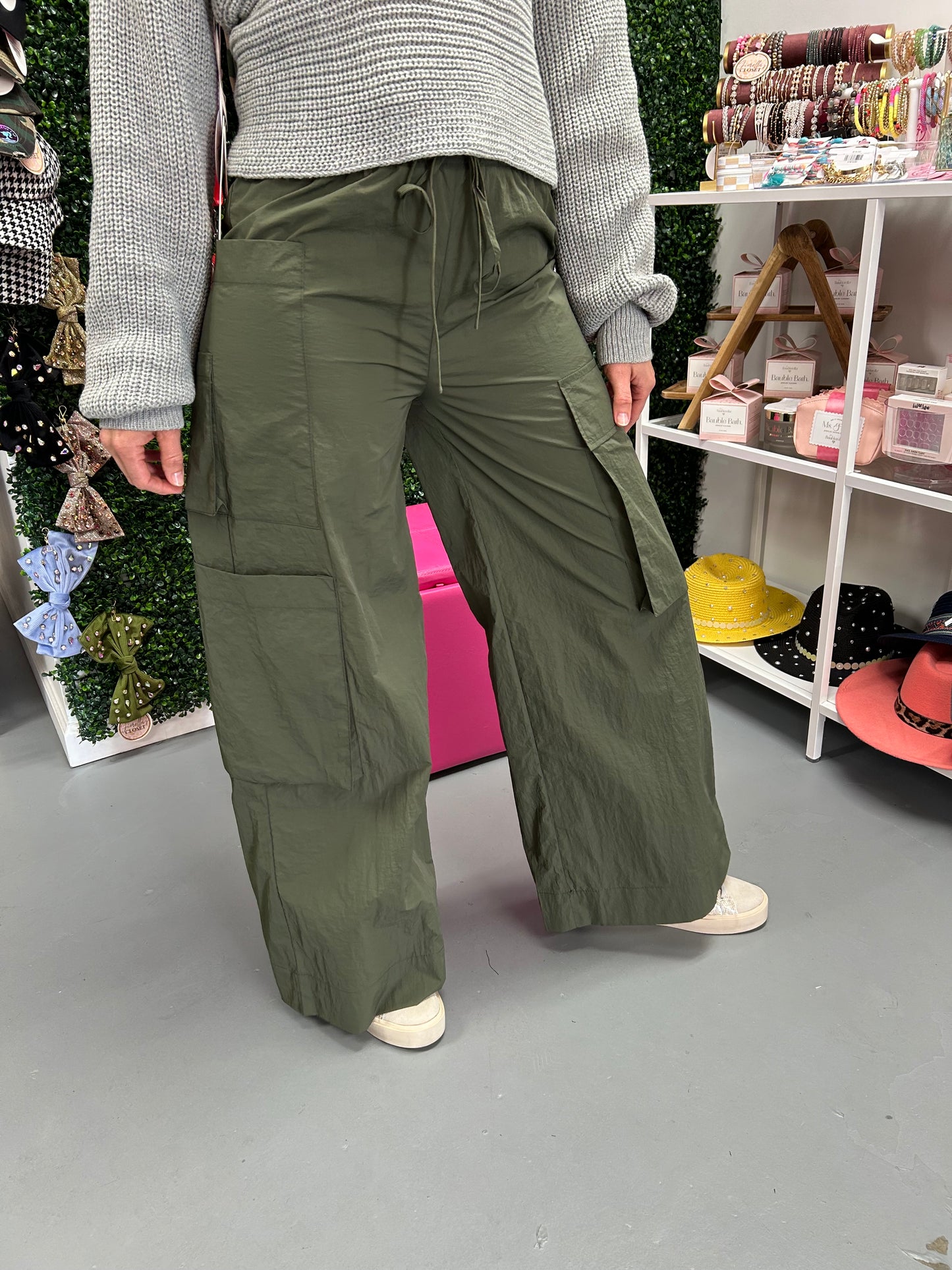 Wide Leg Cargo Pants Forest