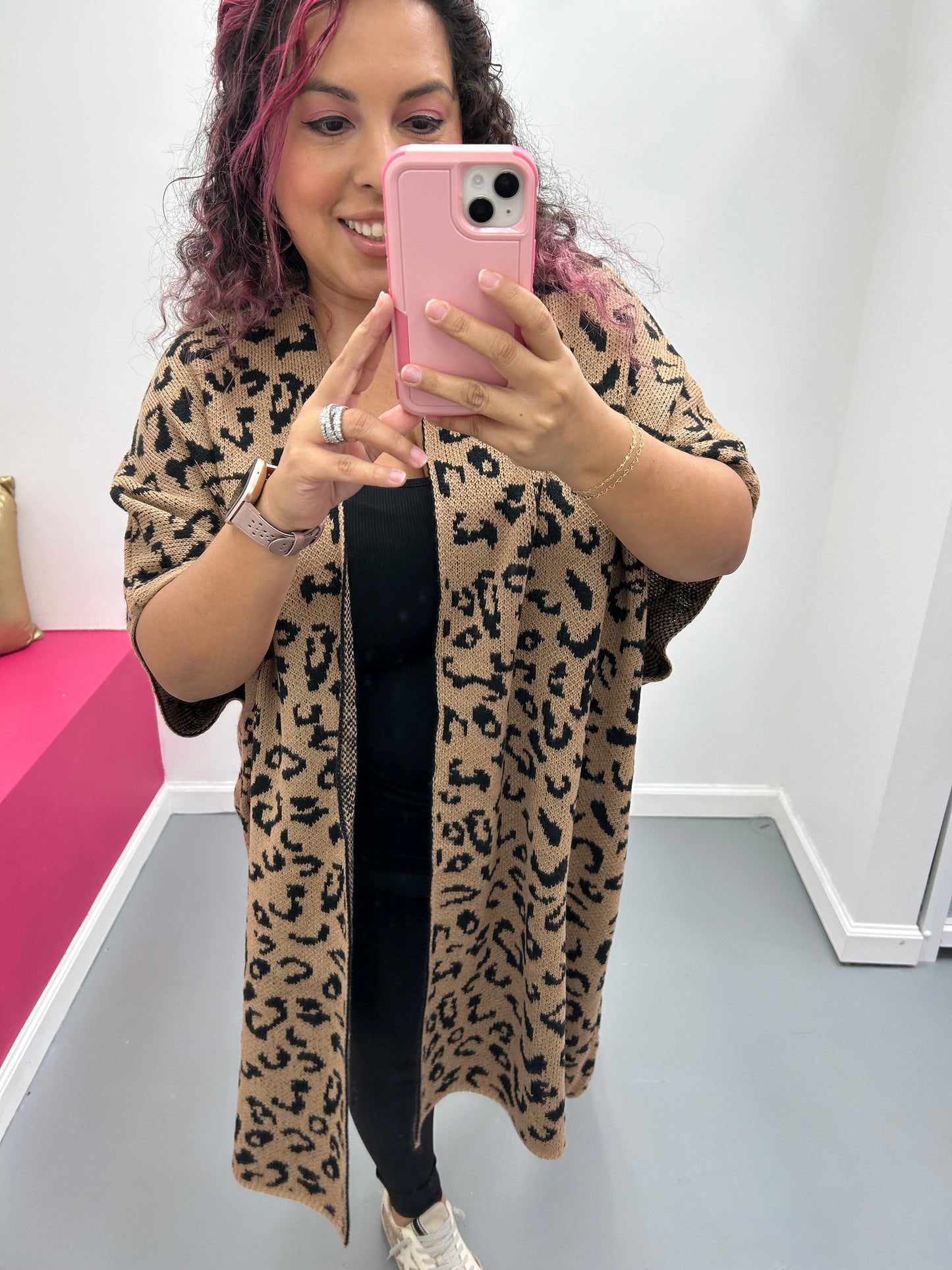 Leopard Knit Kimono O/S