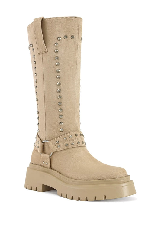 Suede Riding Boots Beige