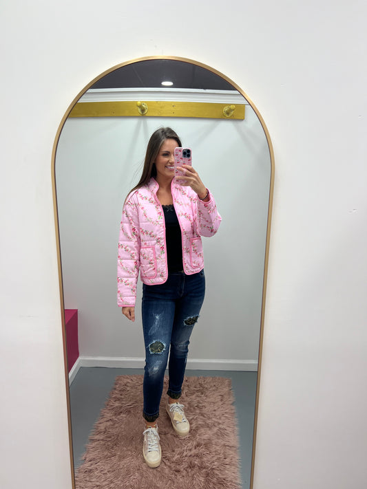 Floral Quilted Jacket Pink