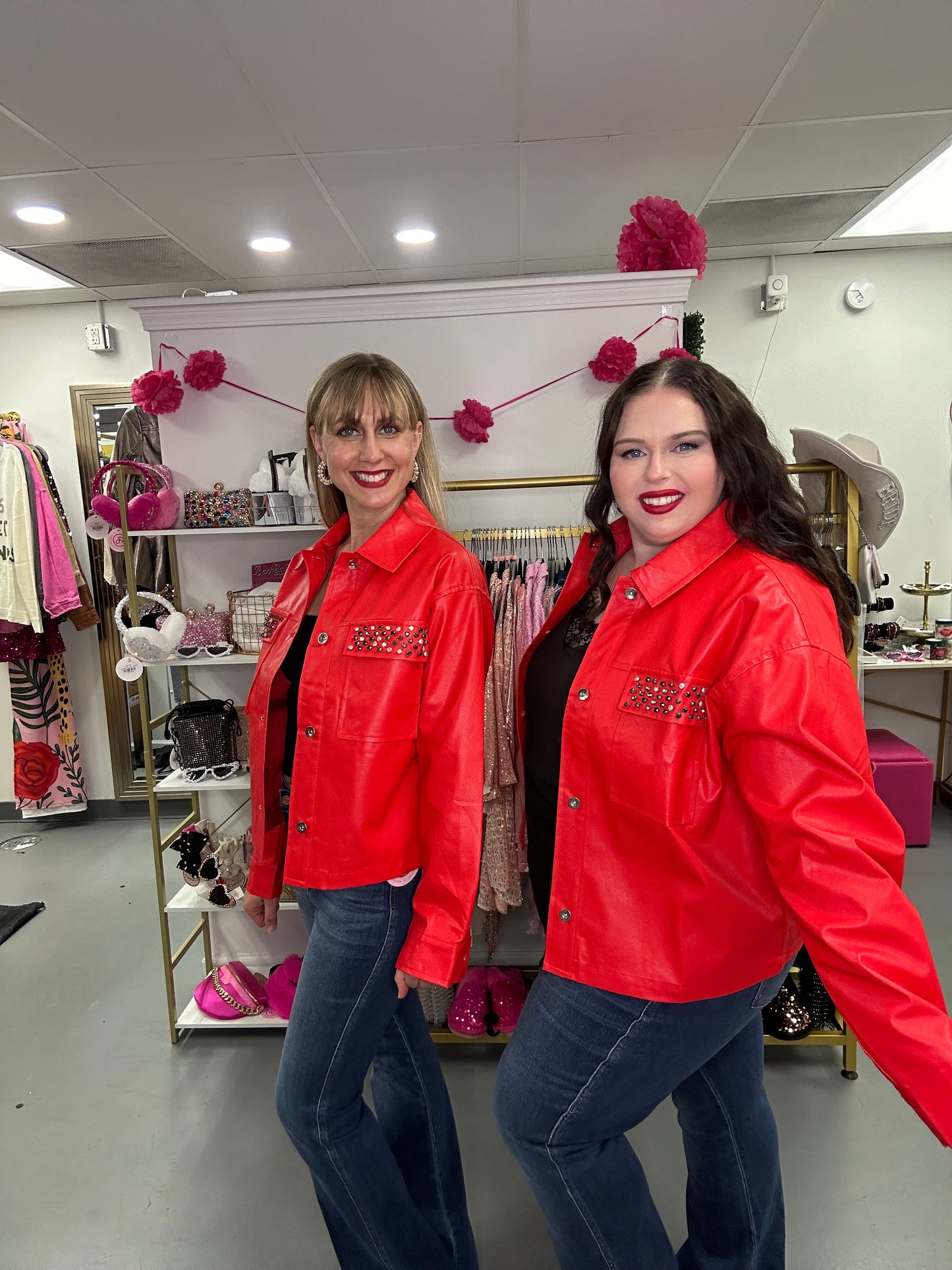 Curvy Red Glam Pocket Jacket