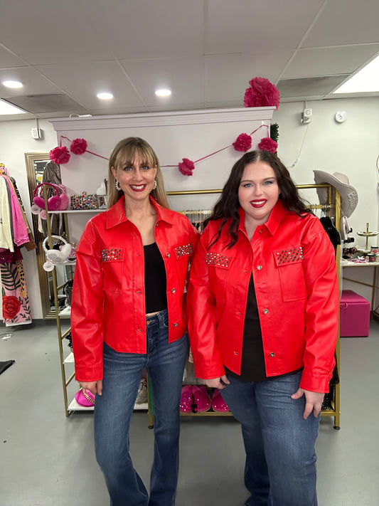 Curvy Red Glam Pocket Jacket