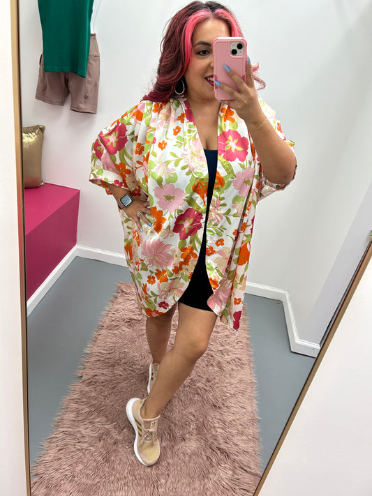 Satin Floral Kimono