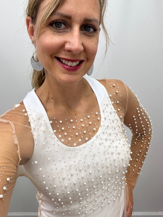 Rhinestone Pearl Mesh Top