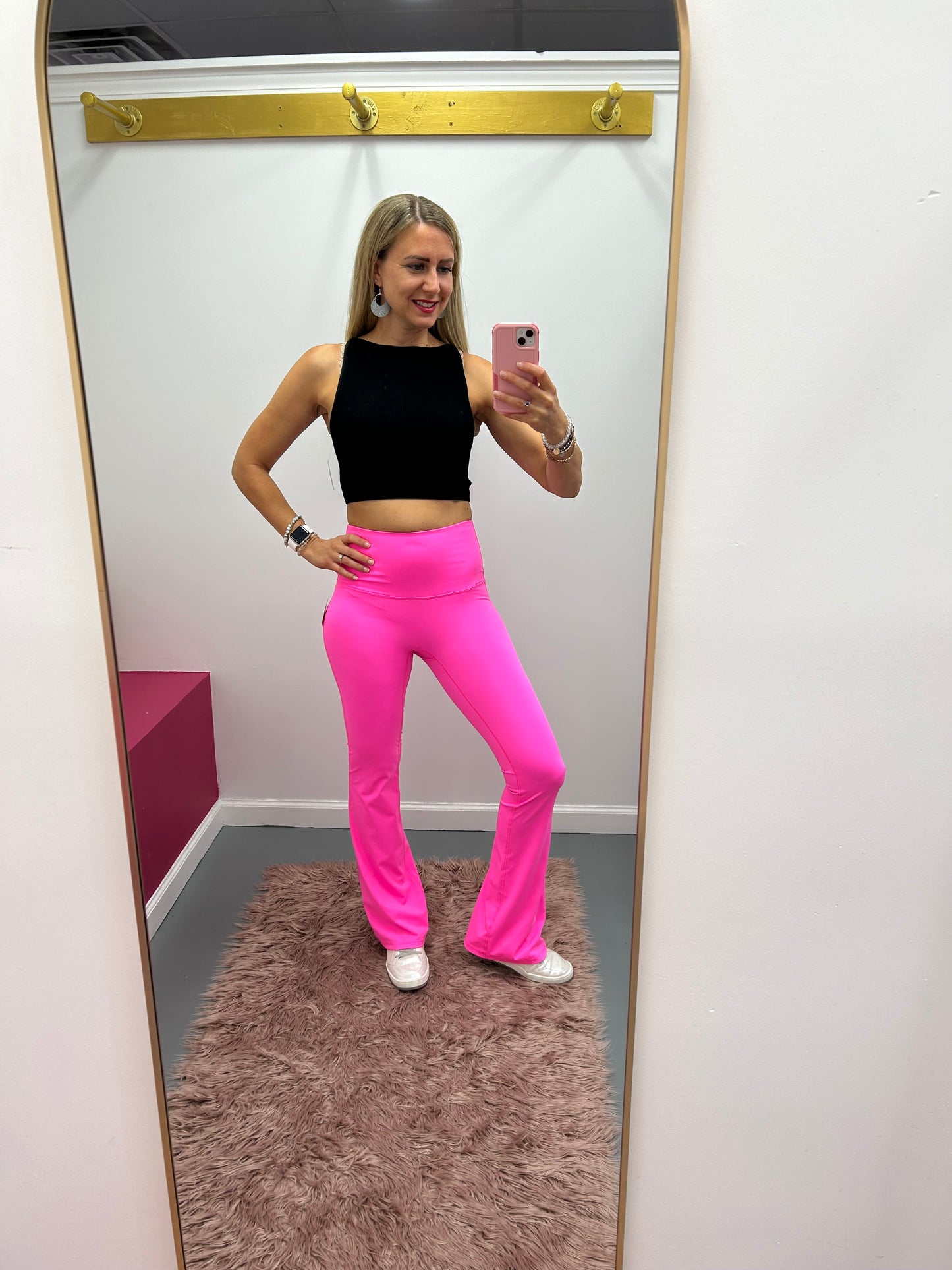 Flare Bottom Leggings Neon Pink