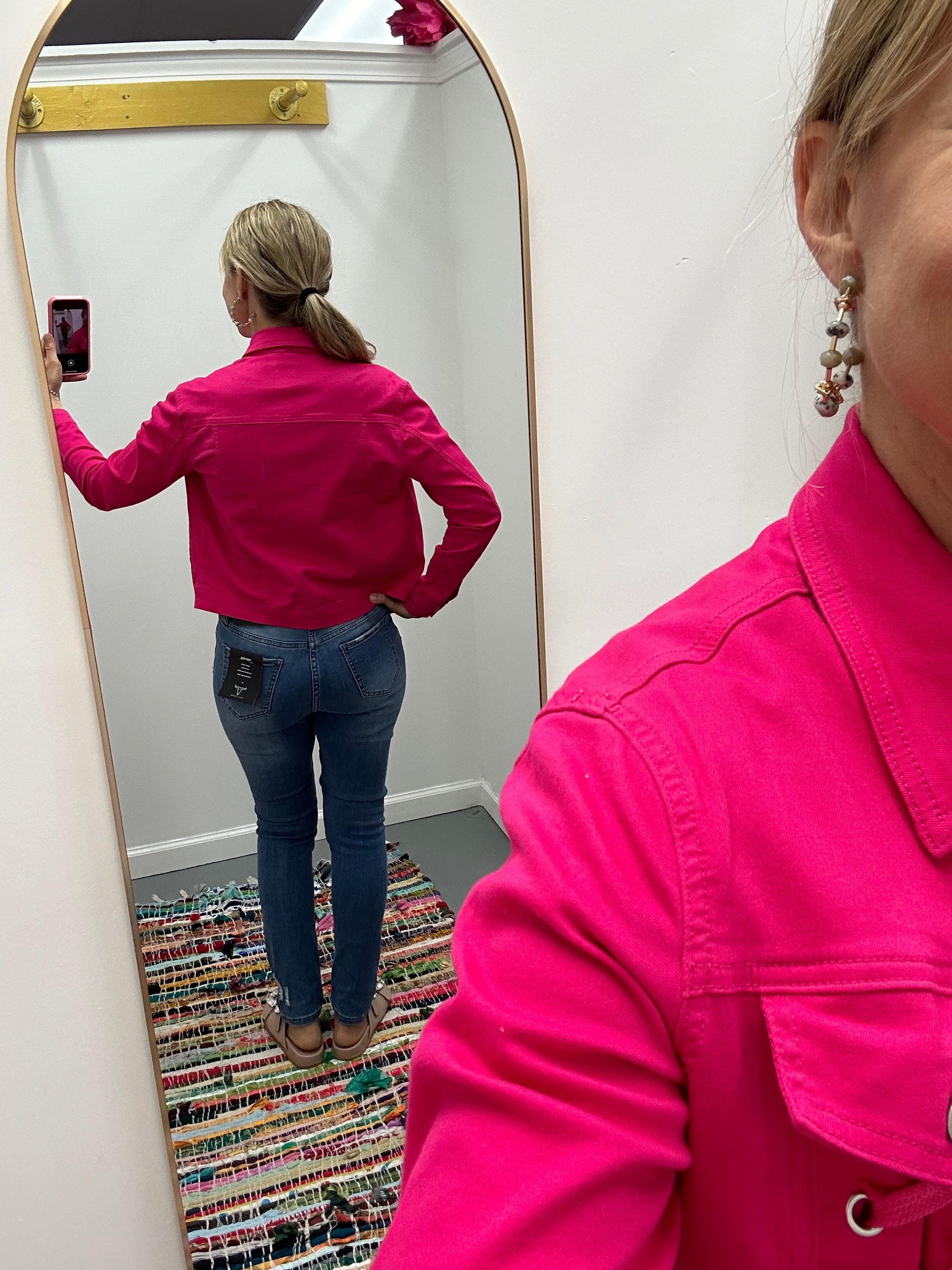 Magenta denim jacket hotsell