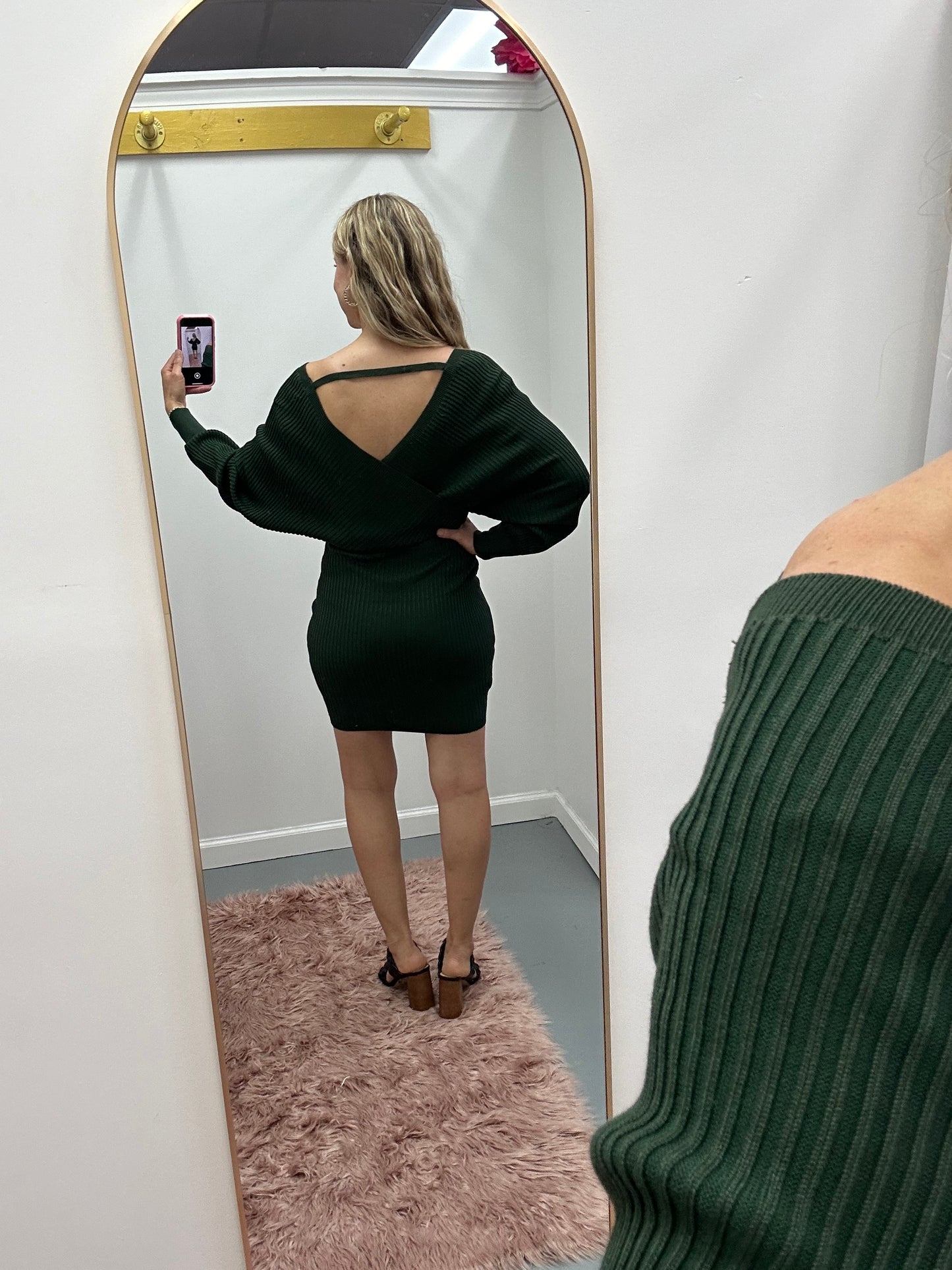 Knit Wrap Dress Green