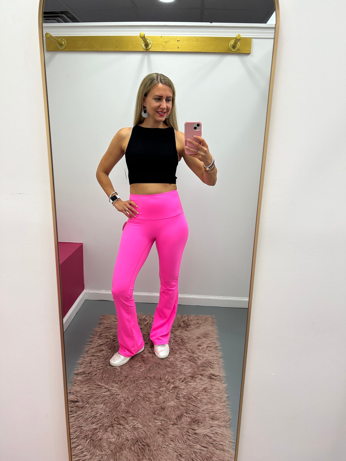 Flare Bottom Leggings Neon Pink