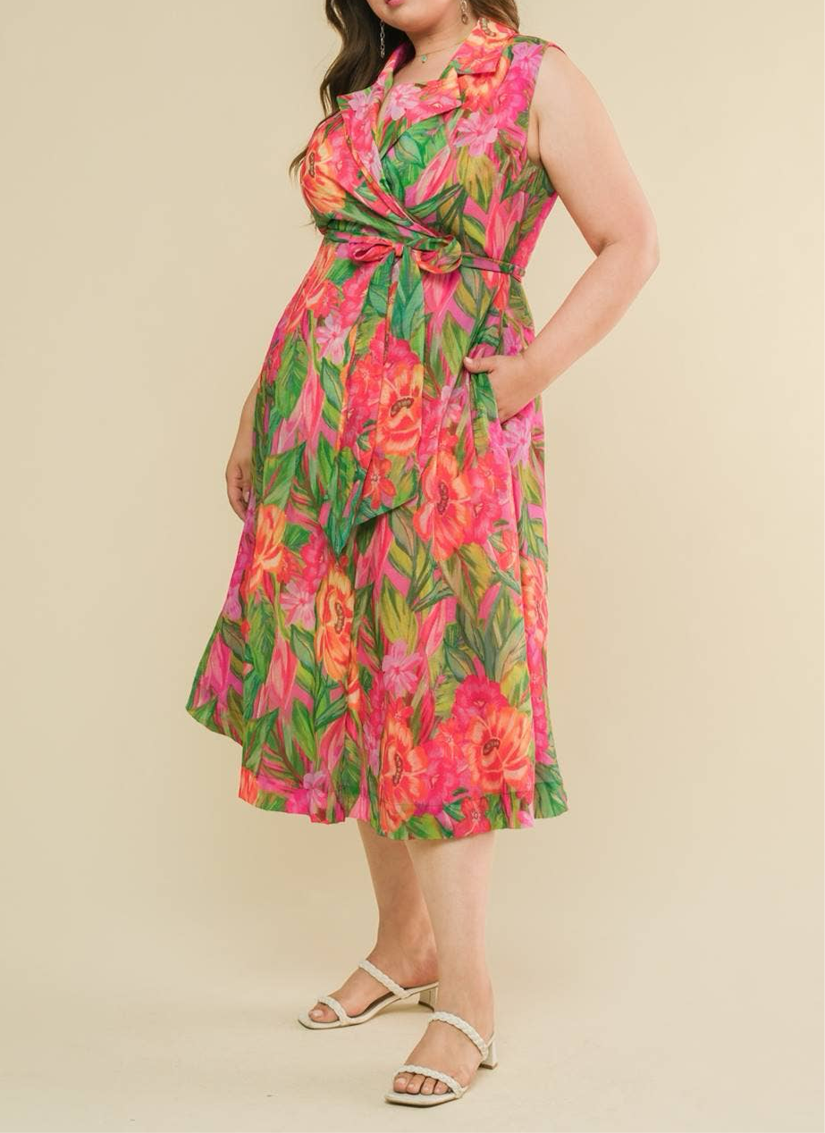 Curvy Tropical Midi Dress