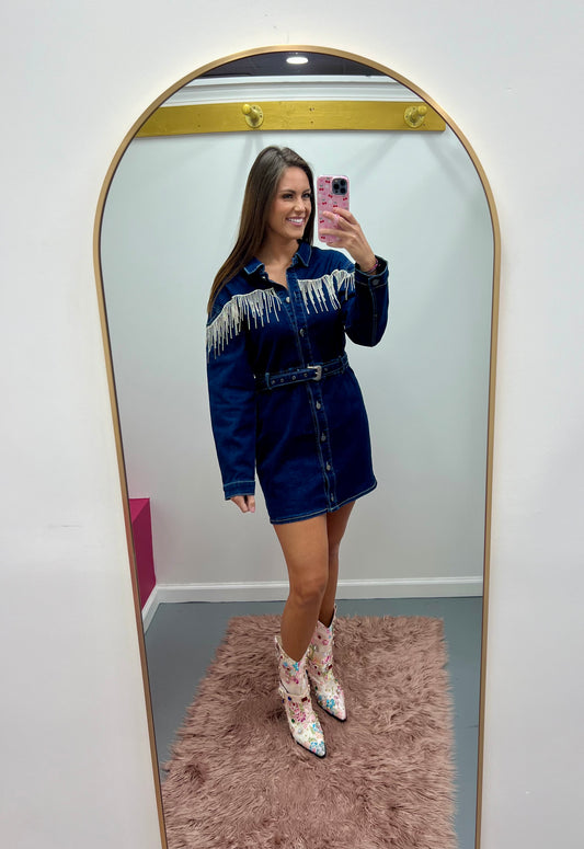 Denim Rhinestone Dress