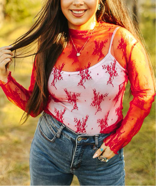 Curvy Red Mesh Top